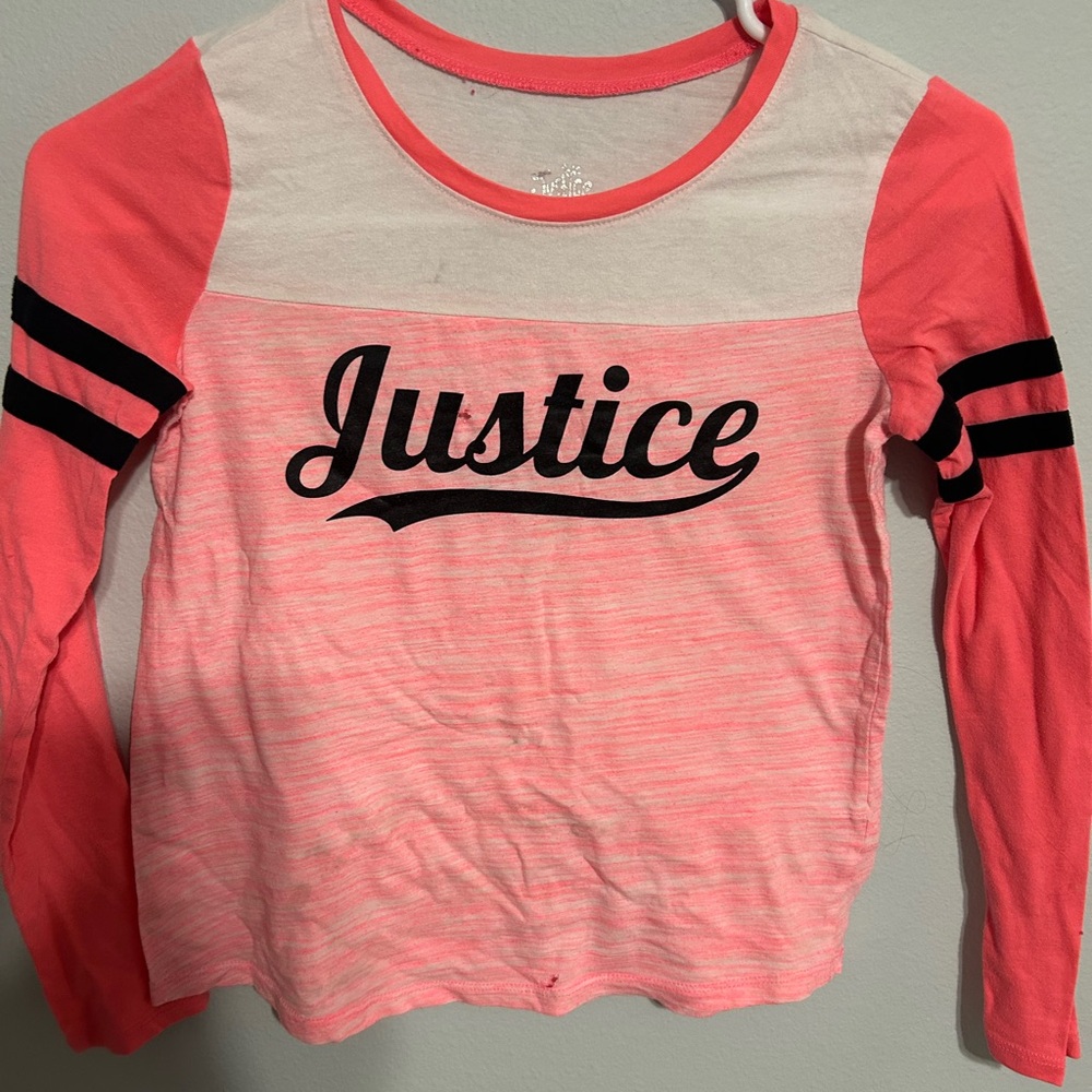 Justice Coral and White Long Sleeve Tee